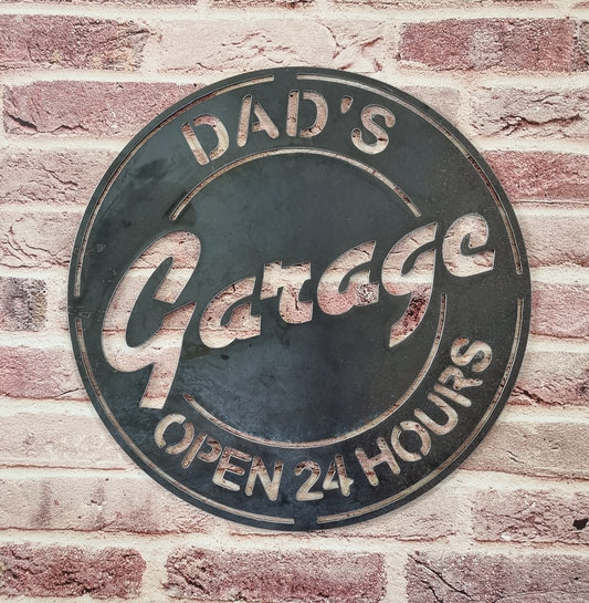 Round Dads Garage Sign